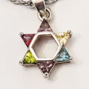 Vintage Y2K Multi-Gemstone Sterling Silver Star of David Pendant Necklace